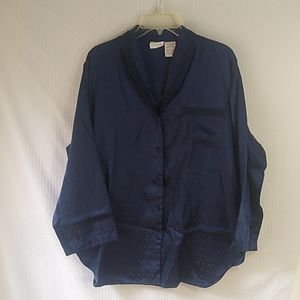 Secret Treasure Navy Blue Satin Sleep Shirt Size Large